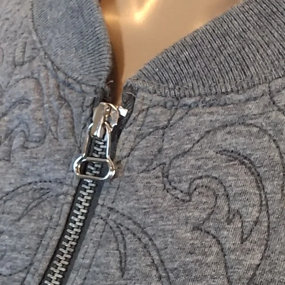 Gap Floral Quilted Cocoon Bomber Jacket Womens Medium Relaxed Grey Pima Cotton - Picture 7 of 11